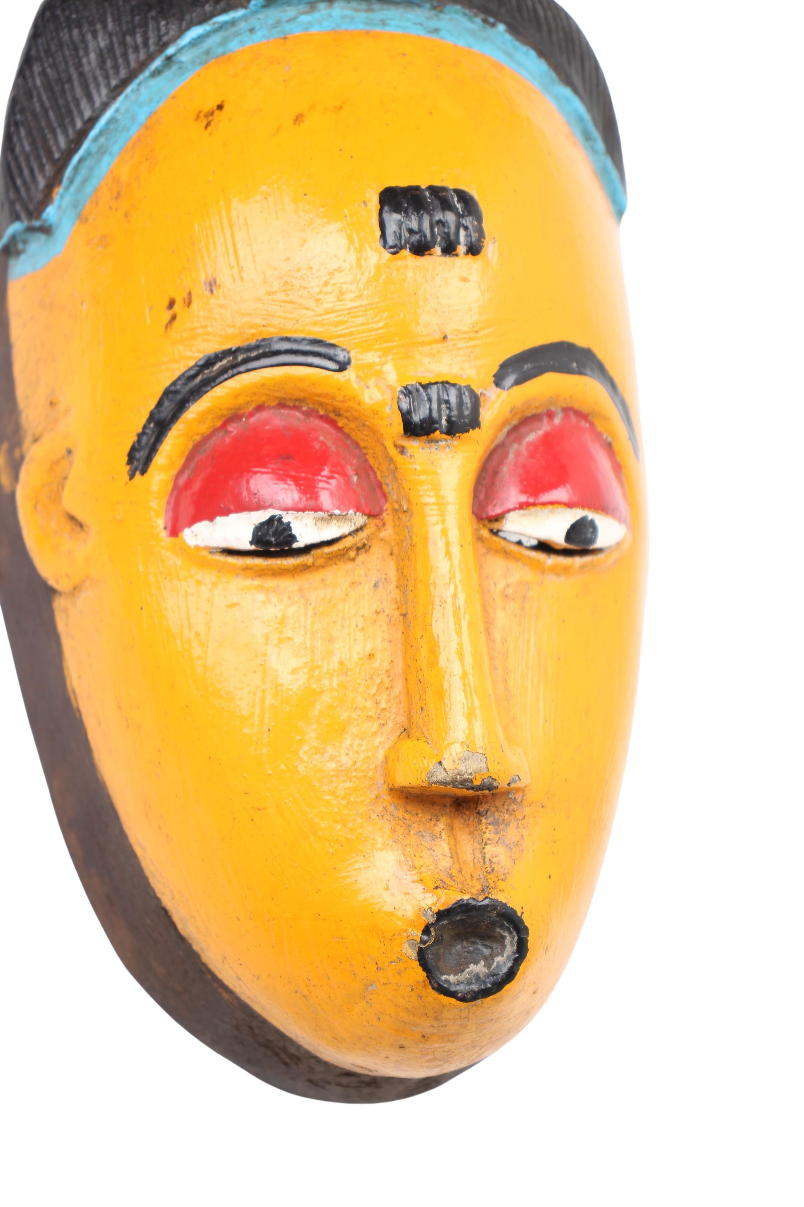 Baule Tribe Painted Kpan Mask ~8.7" Tall (New 2024) - West African Artifacts