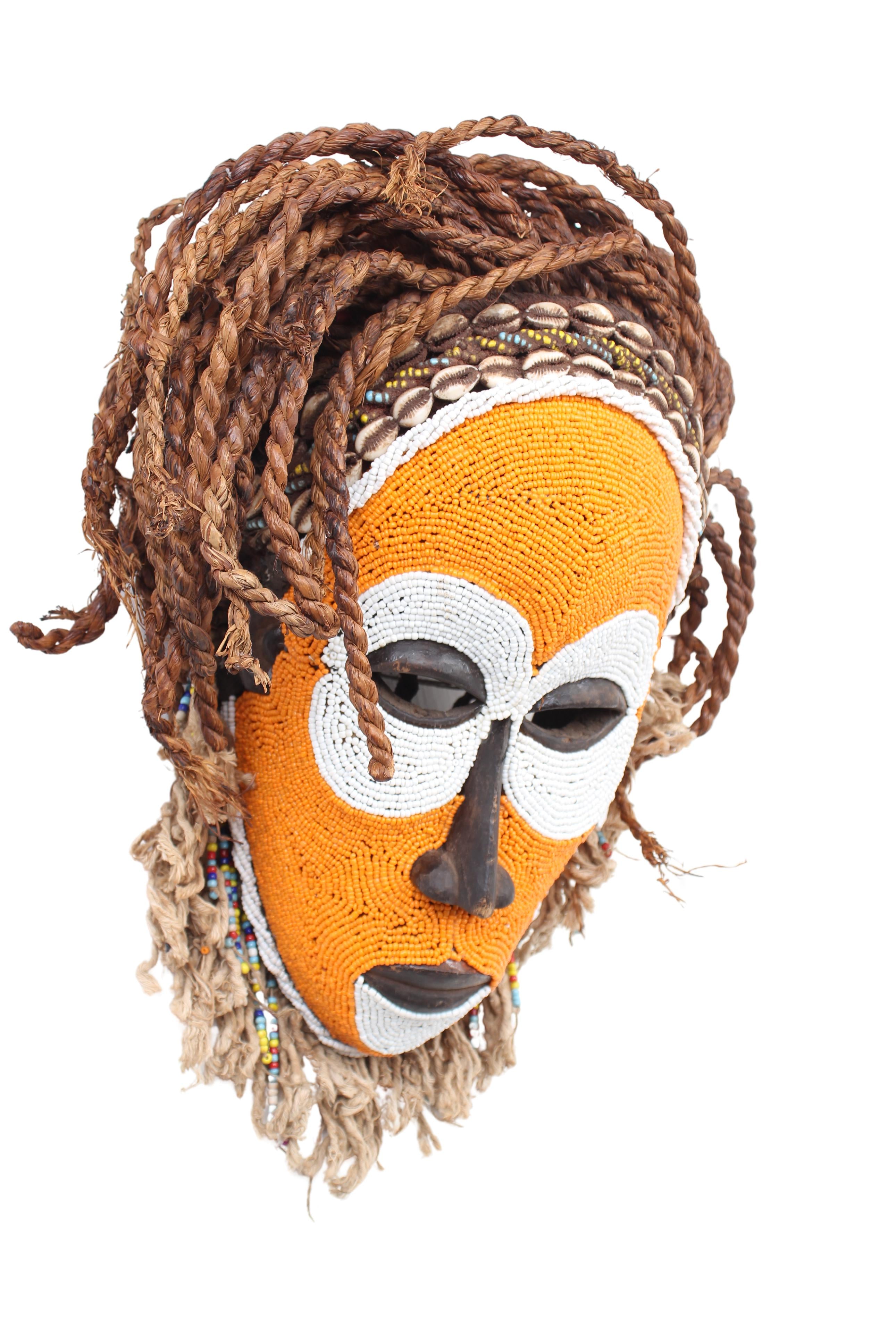 Chokwe Tribe Beaded Mask ~18.1" Tall (New 2024)