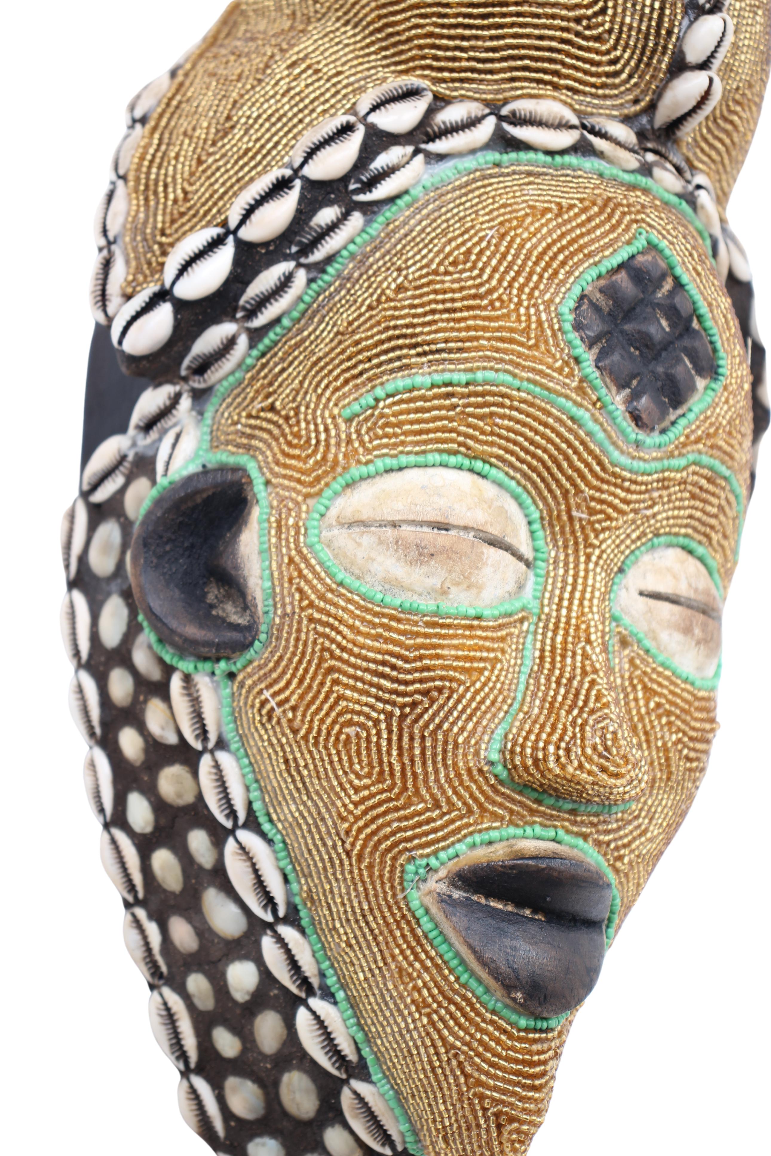 Punu Tribe Beaded Mask ~15.4" Tall (New 2024) - West African Artifacts