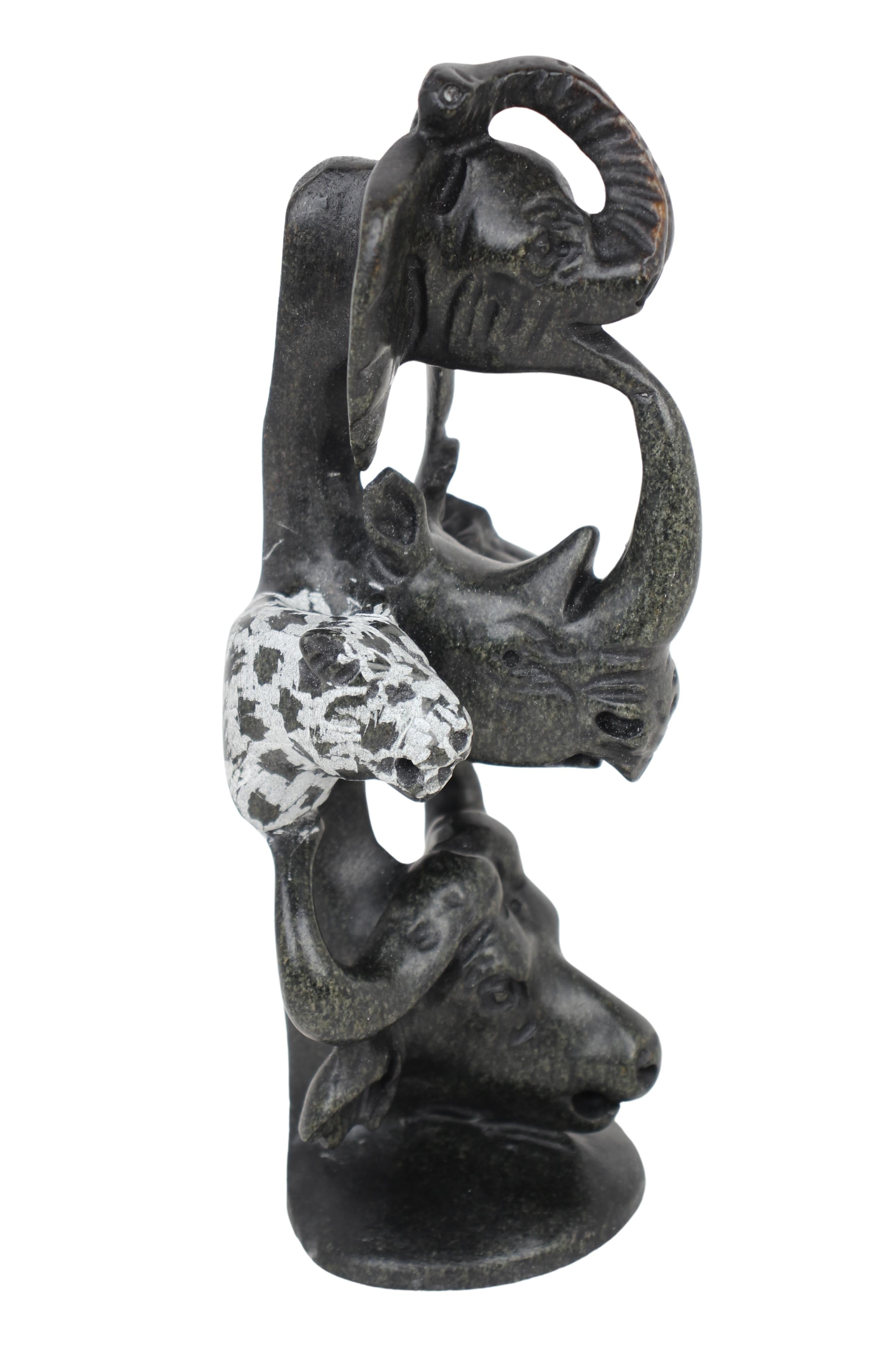 Shona Tribe Serpentine Big Five Safari Sculptures ~9.8" Tall (New 2024) - Shona Stone