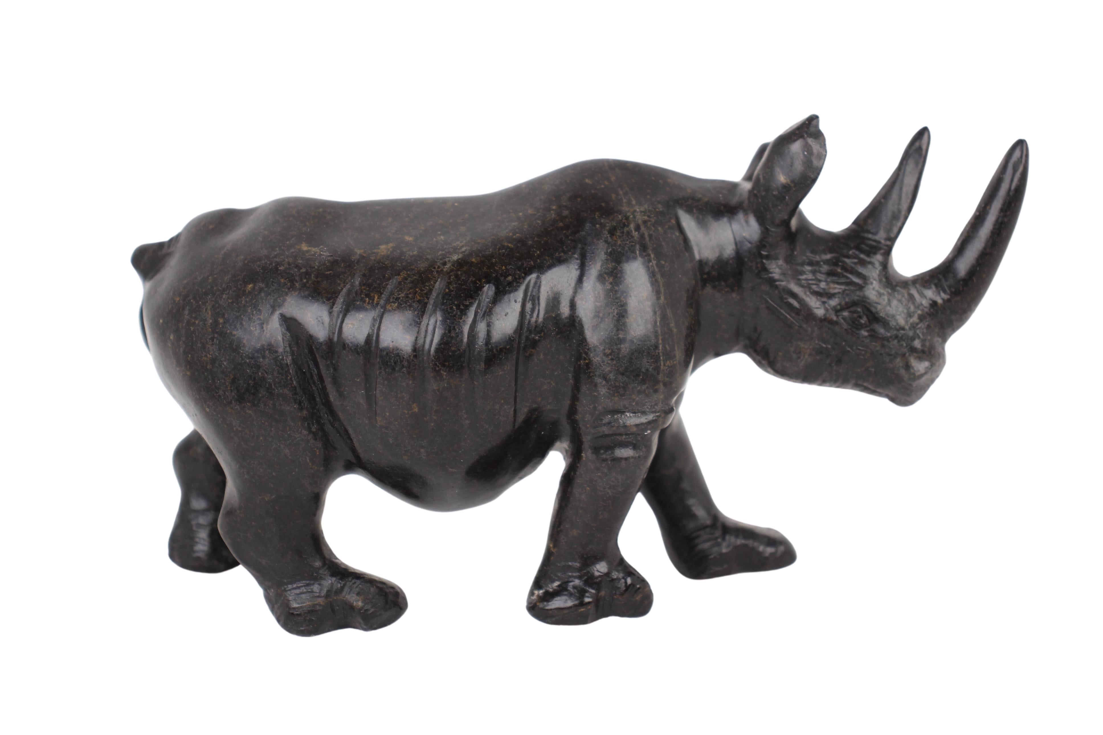Shona Tribe Serpentine Stone Rhino Sculpture ~3.5" Tall (New 2024)