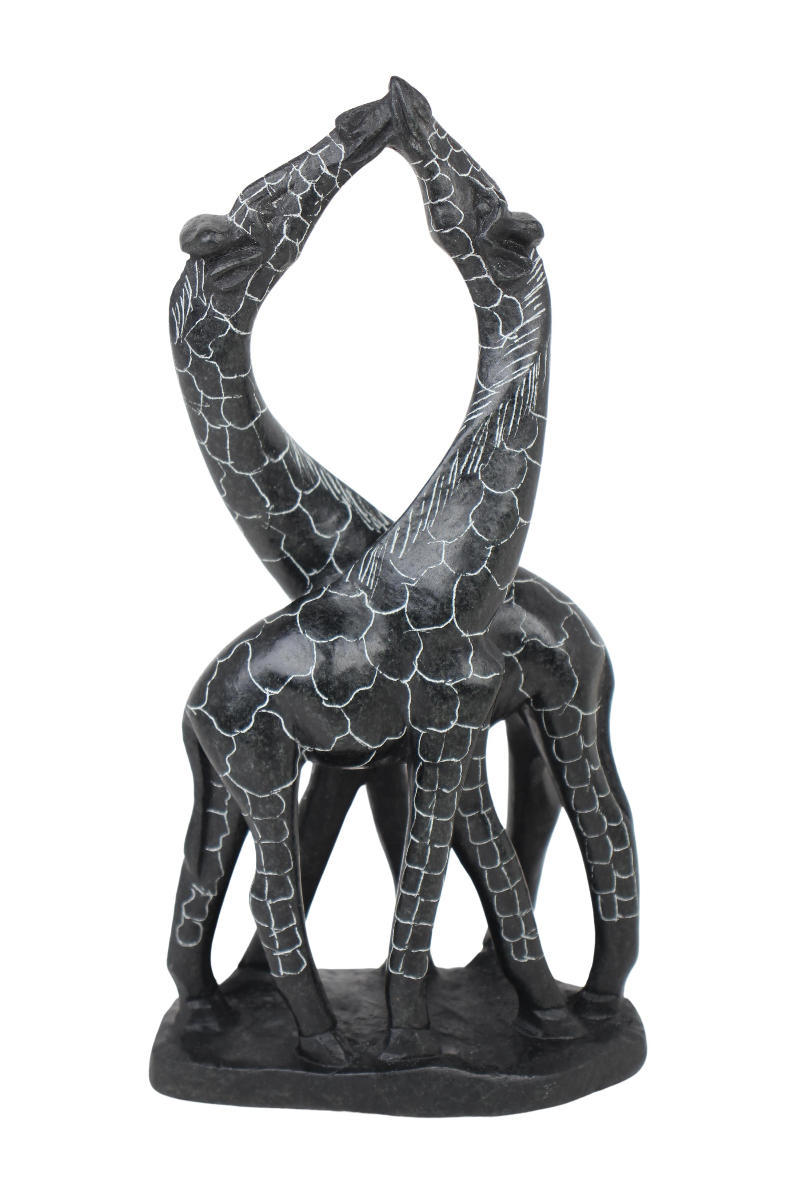 Shona Tribe Serpentine Stone Kissing Giraffes ~9.8" Tall (New 2024) - Shona Stone