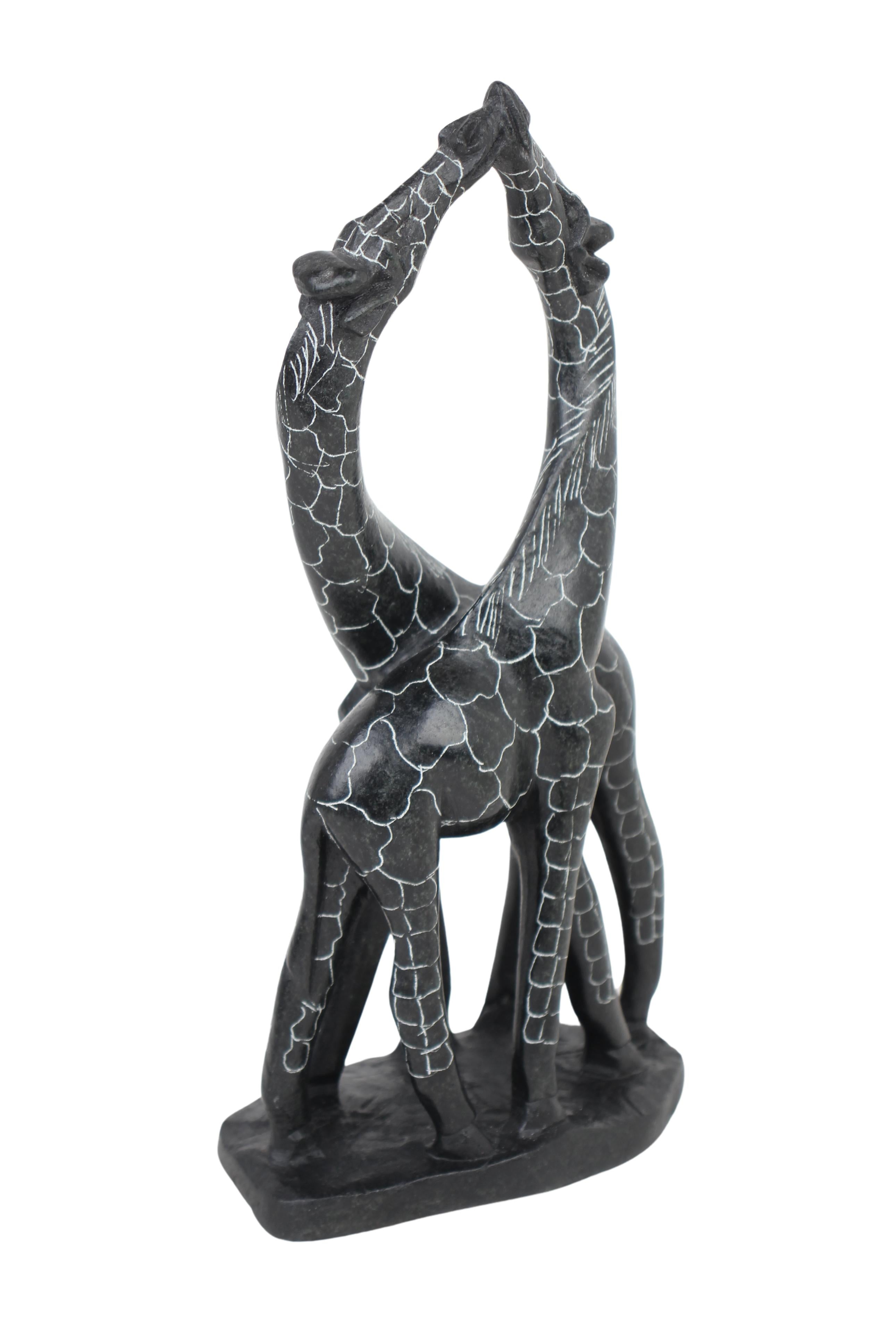Shona Tribe Serpentine Stone Kissing Giraffes ~9.8" Tall (New 2024) - Shona Stone