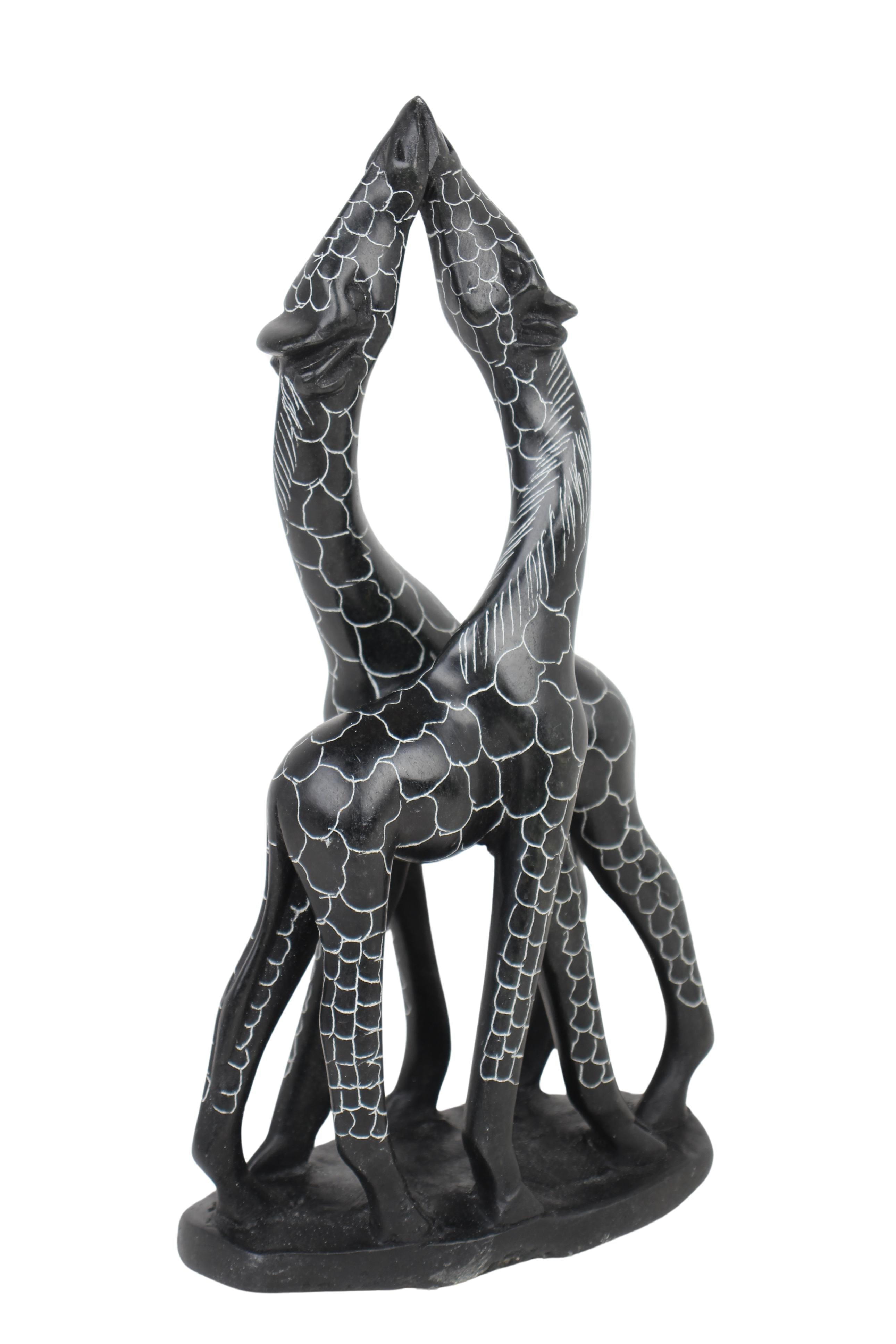 Shona Tribe Serpentine Stone Kissing Giraffes ~11.8" Tall (New 2024) - Shona Stone