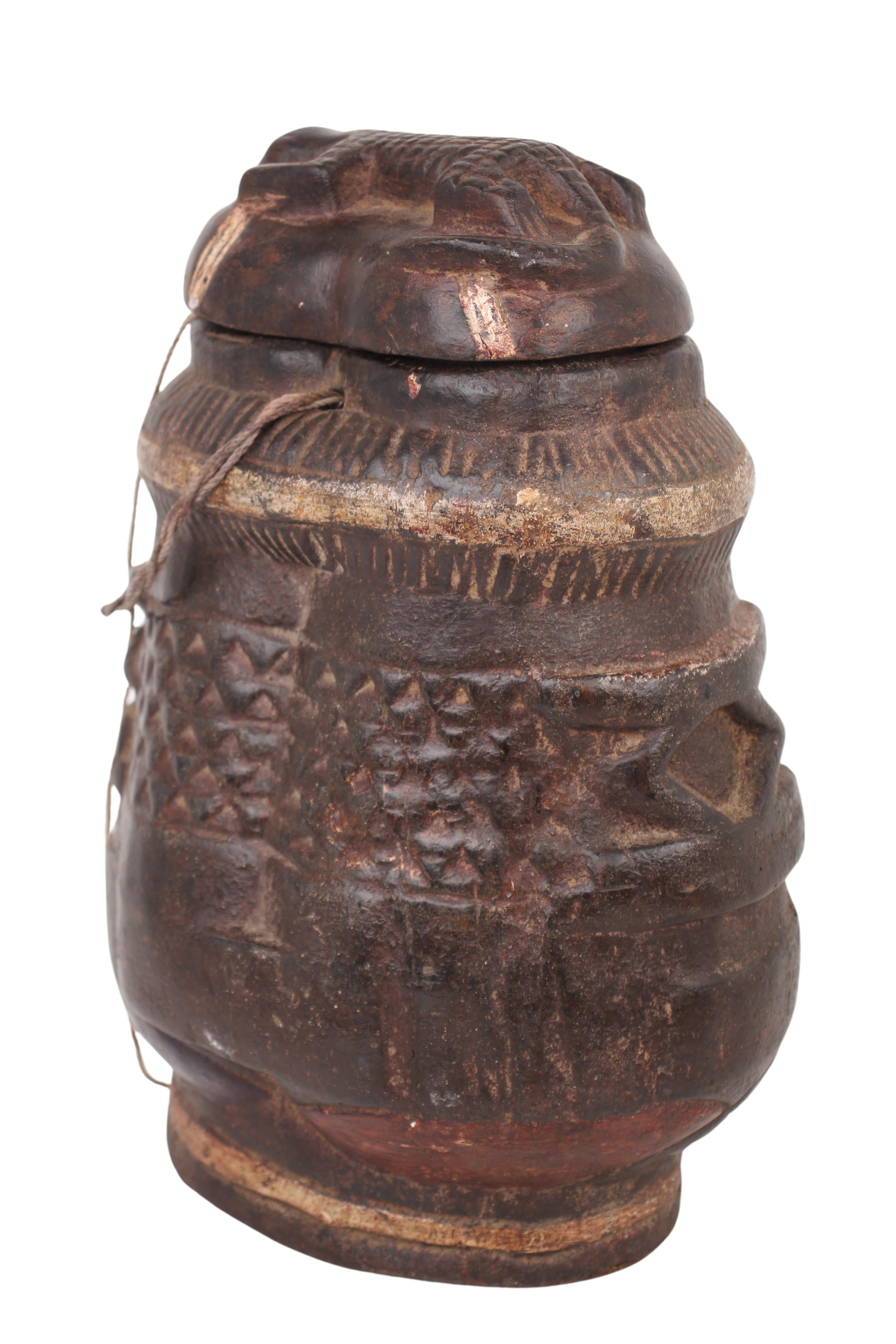 Baule Tribe Antique Wooden Pots ~12.6" Tall (New 2024) - West African Artifacts