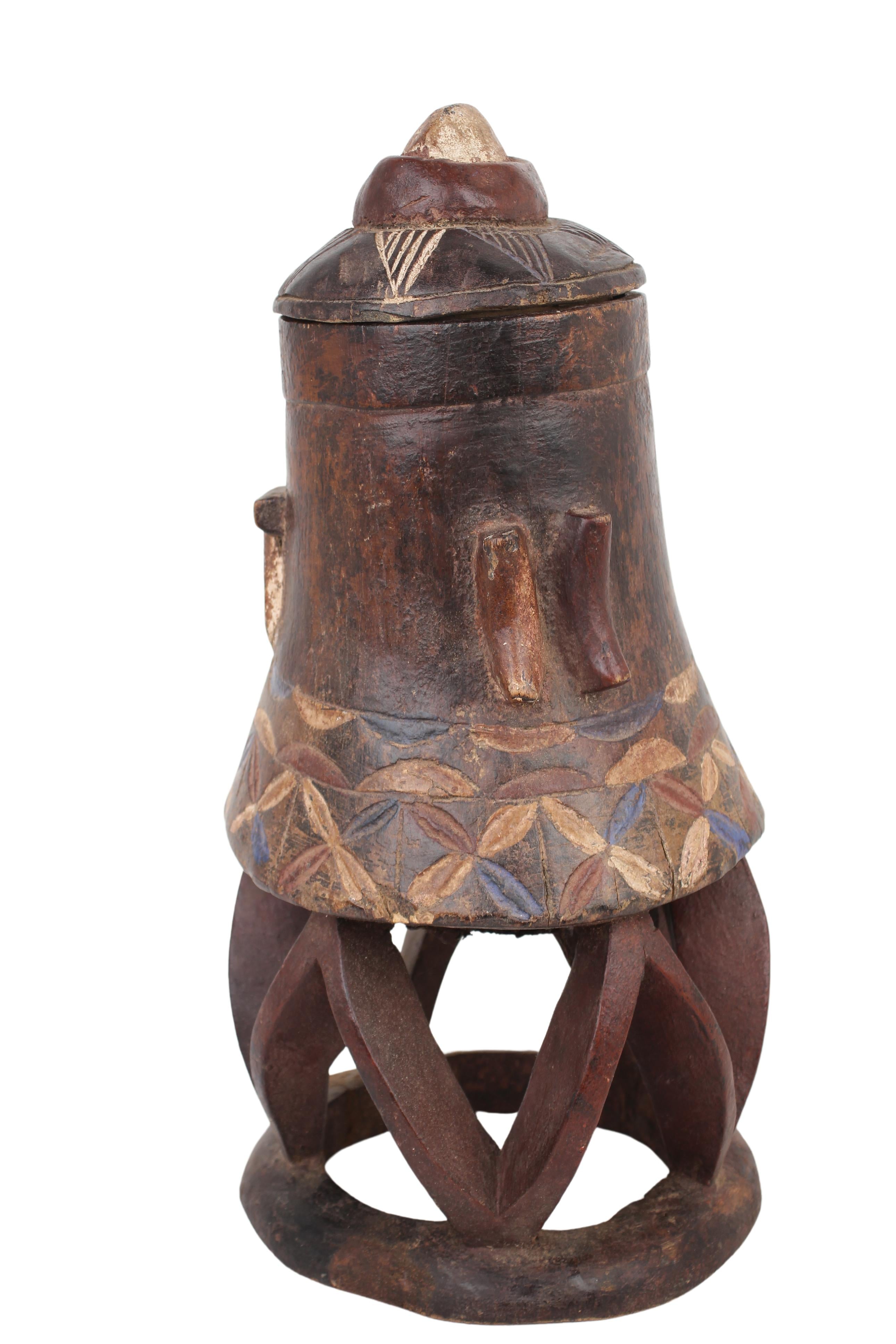 Baule Tribe Antique Wooden Pots ~16.5" Tall (New 2024) - West African Artifacts