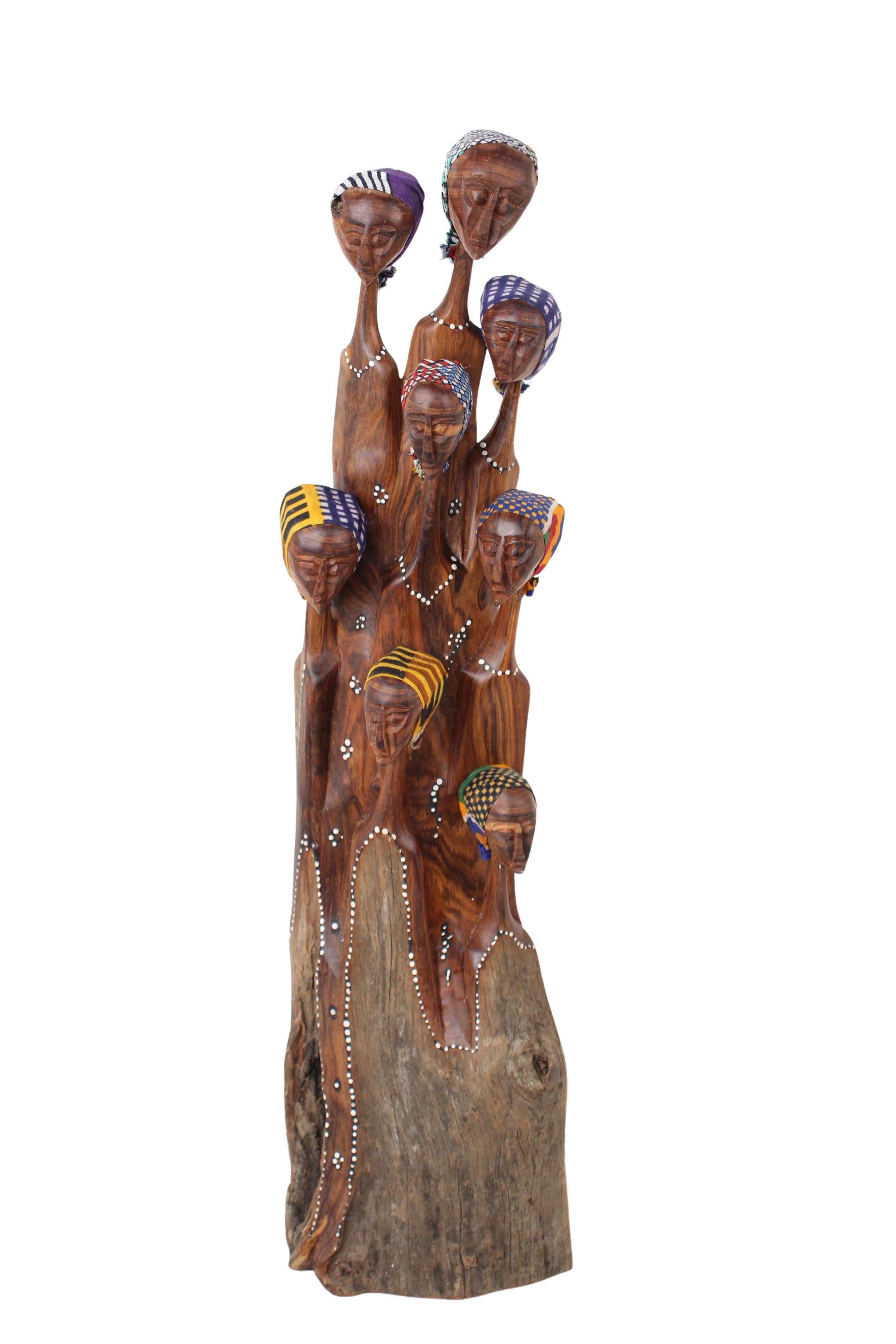 Makonde Tribe Mozambican Family ~21.3" Tall (New 2024) - Wooden and Basket Artifacts