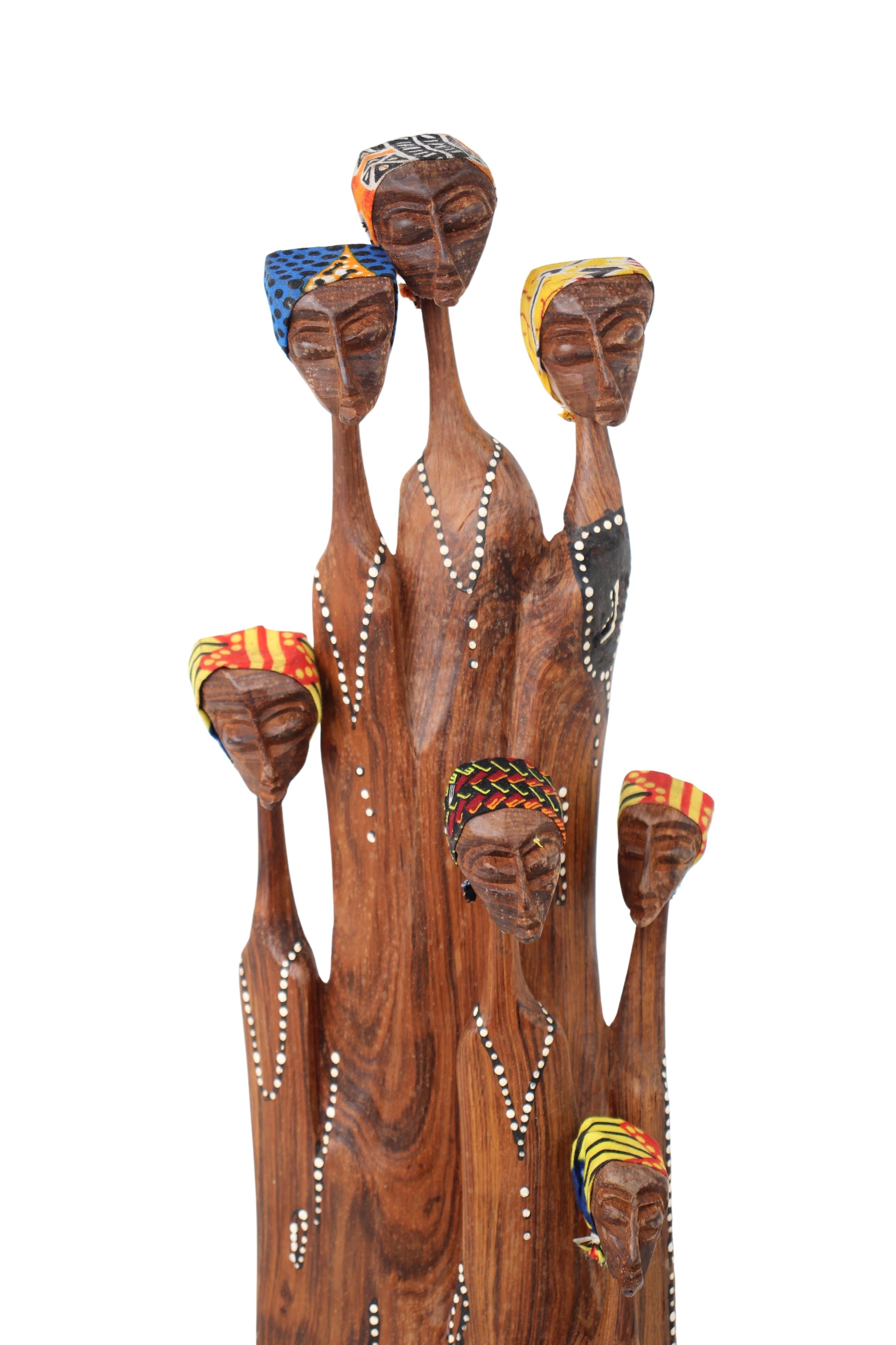 Makonde Tribe Mozambican Family ~20.9" Tall (New 2024) - Wooden and Basket Artifacts