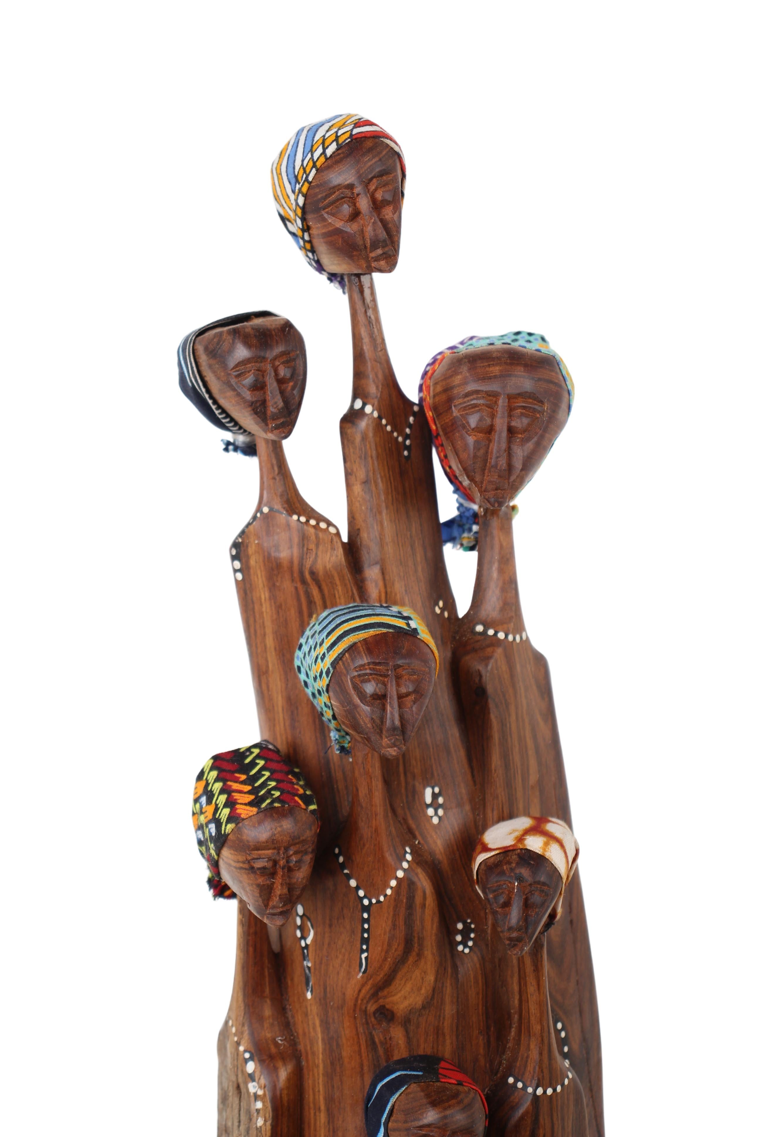 Makonde Tribe Mozambican Family ~22" Tall (New 2024) - Wooden and Basket Artifacts