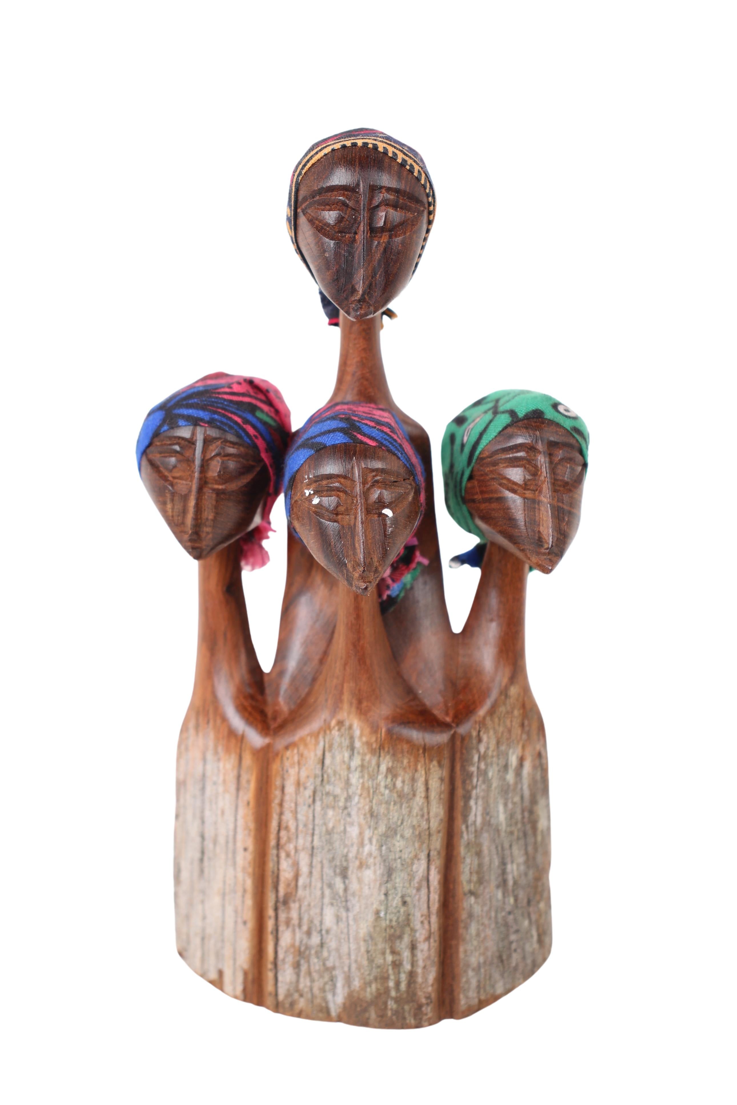 Makonde Tribe Mozambican Family ~6.7" Tall (New 2024) - Wooden and Basket Artifacts