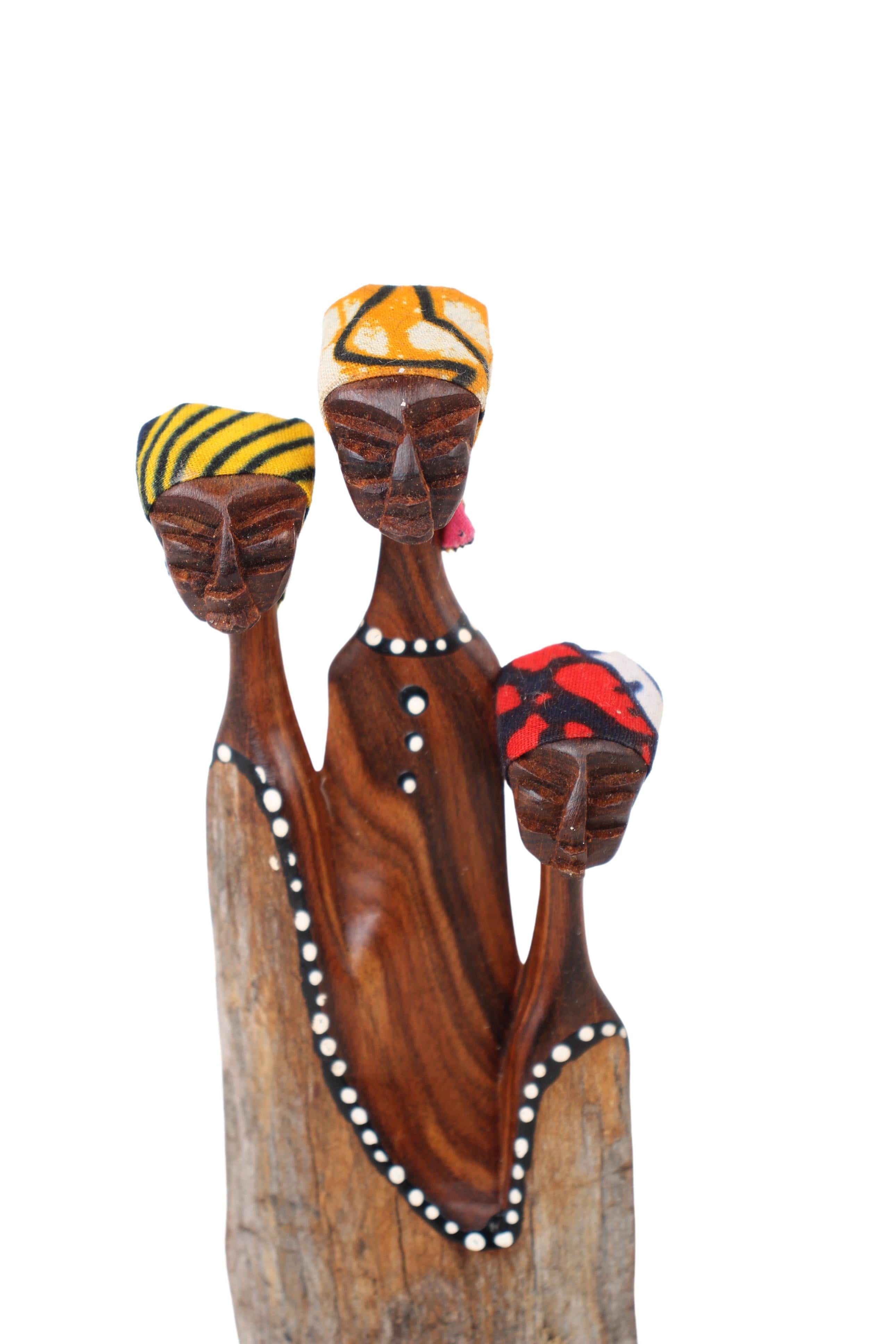 Makonde Tribe Mozambican Family ~6.7" Tall (New 2024) - Wooden and Basket Artifacts