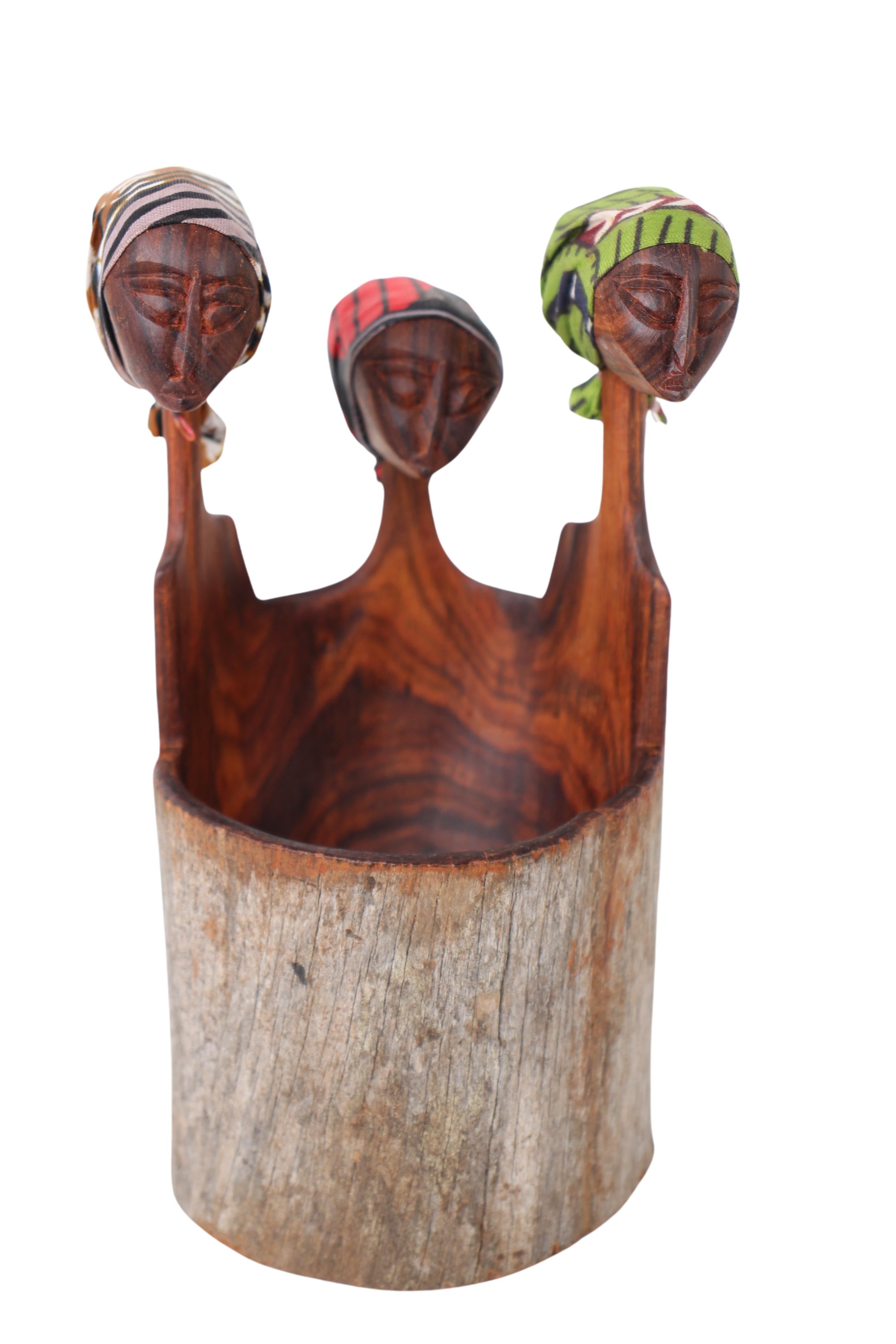 Makonde Tribe Wooden Holder ~7.9" Tall (New 2024)