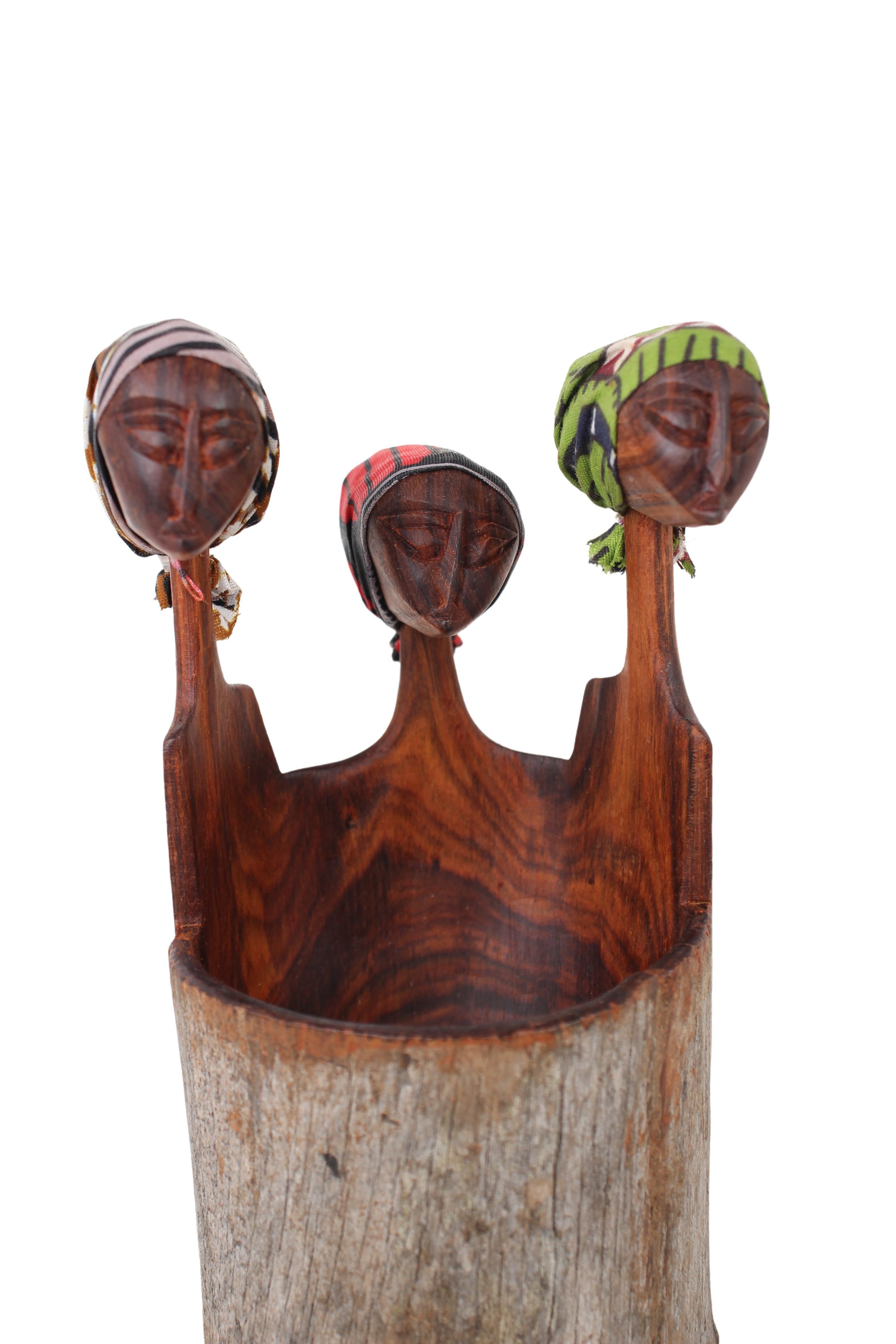 Makonde Tribe Wooden Holder ~7.9" Tall (New 2024) - Wooden and Basket Artifacts