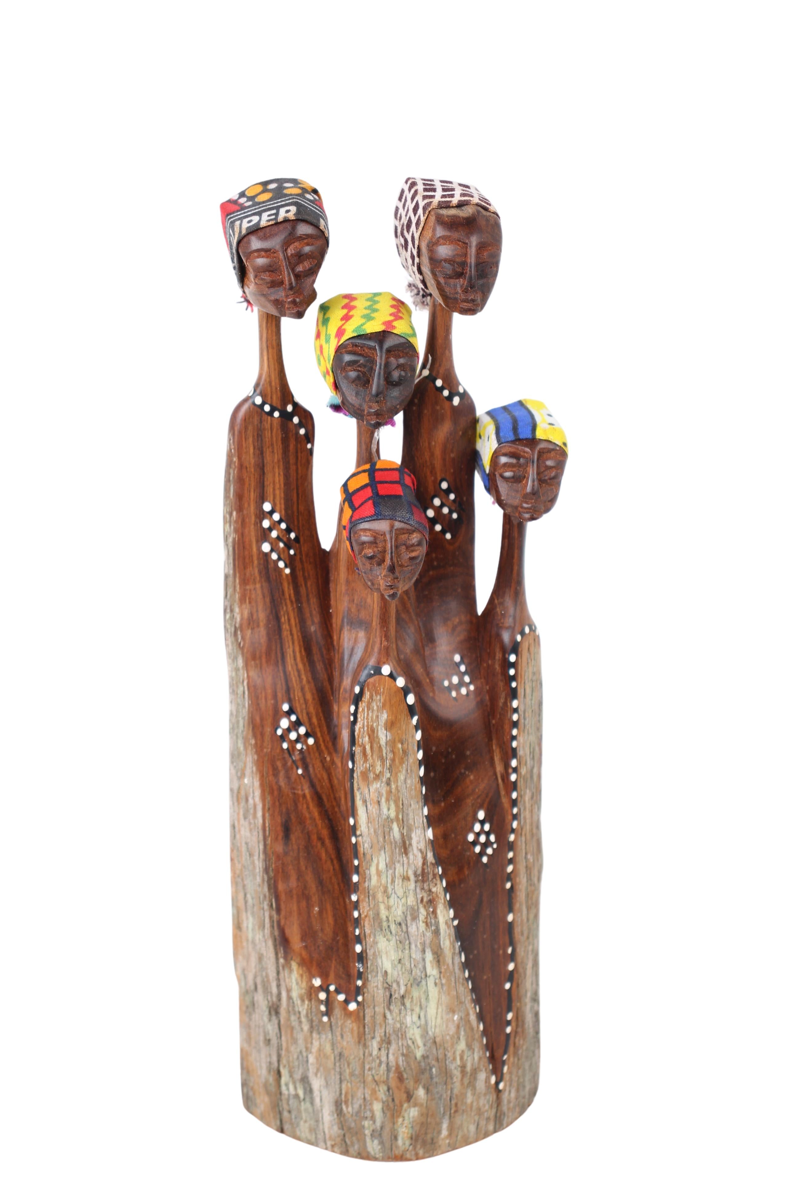 Makonde Tribe Mozambican Family ~10.2" Tall (New 2024) - Wooden and Basket Artifacts