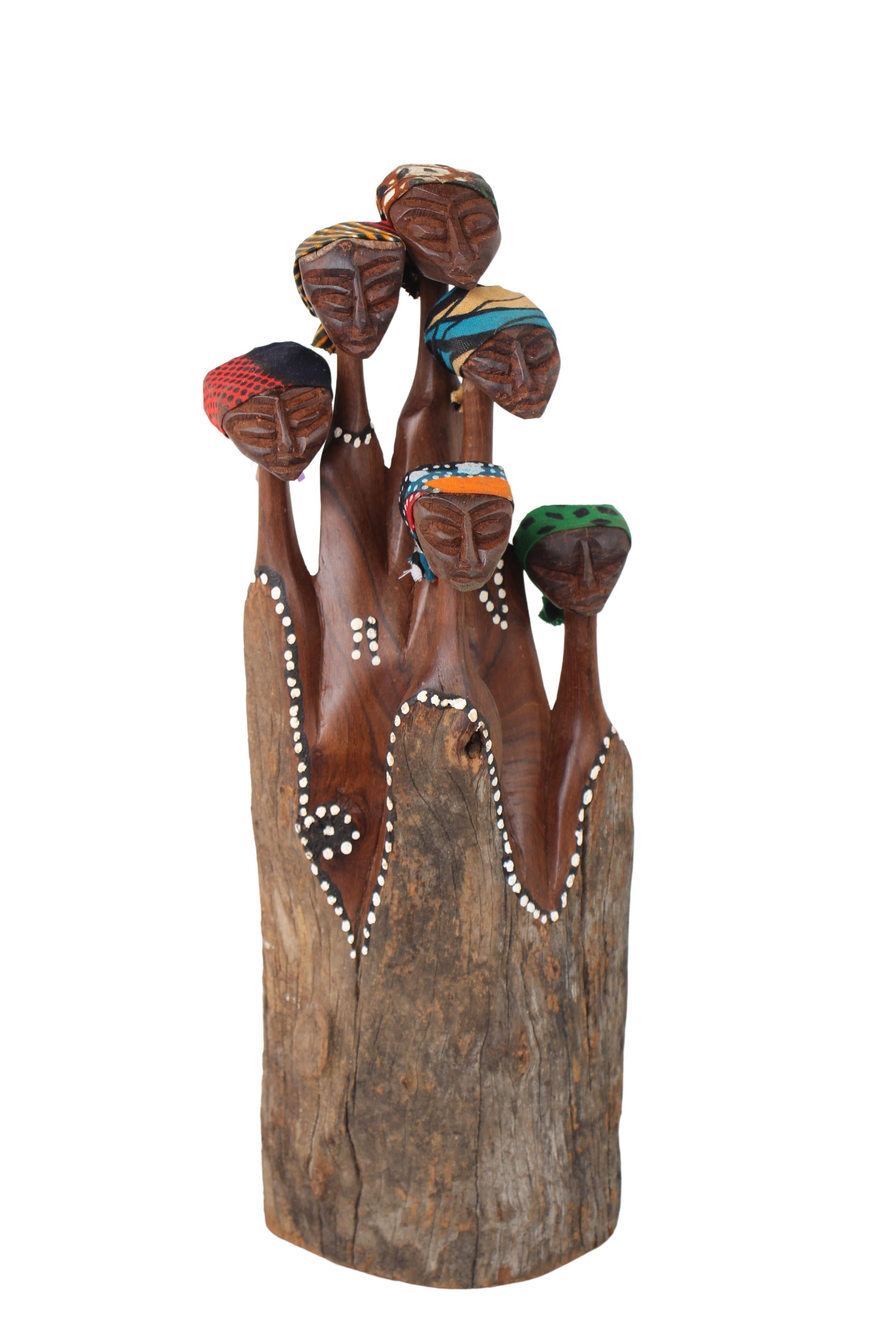 Makonde Tribe Mozambican Family ~11.8" Tall (New 2024) - Wooden and Basket Artifacts