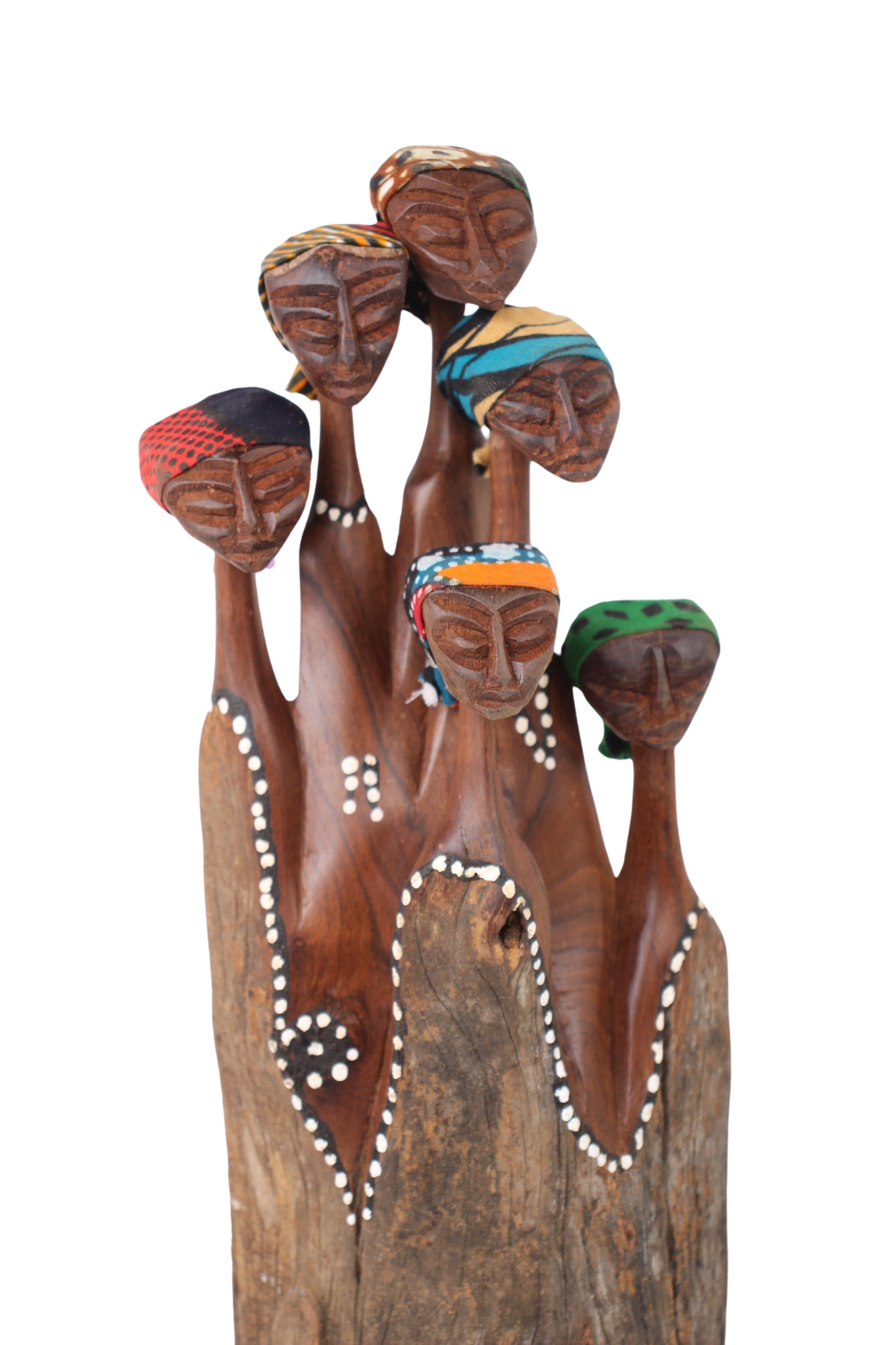 Makonde Tribe Mozambican Family ~11.8" Tall (New 2024) - Wooden and Basket Artifacts