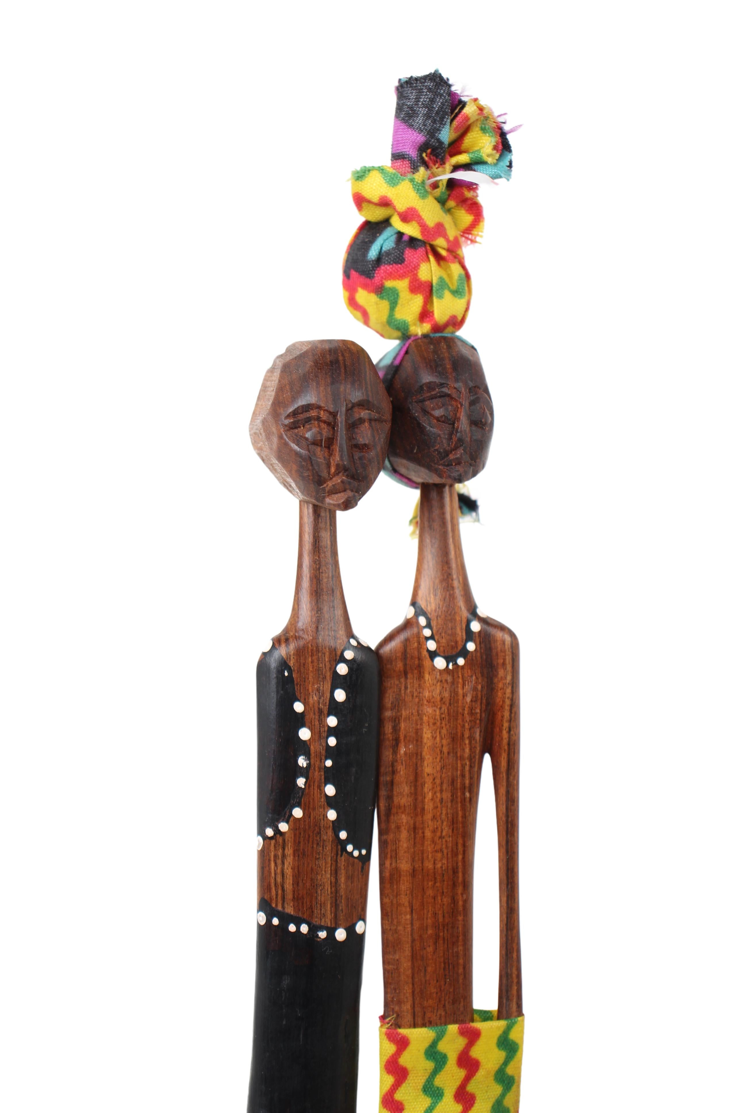 Makonde Tribe Mozambican Family ~14.6" Tall (New 2024) - Wooden and Basket Artifacts