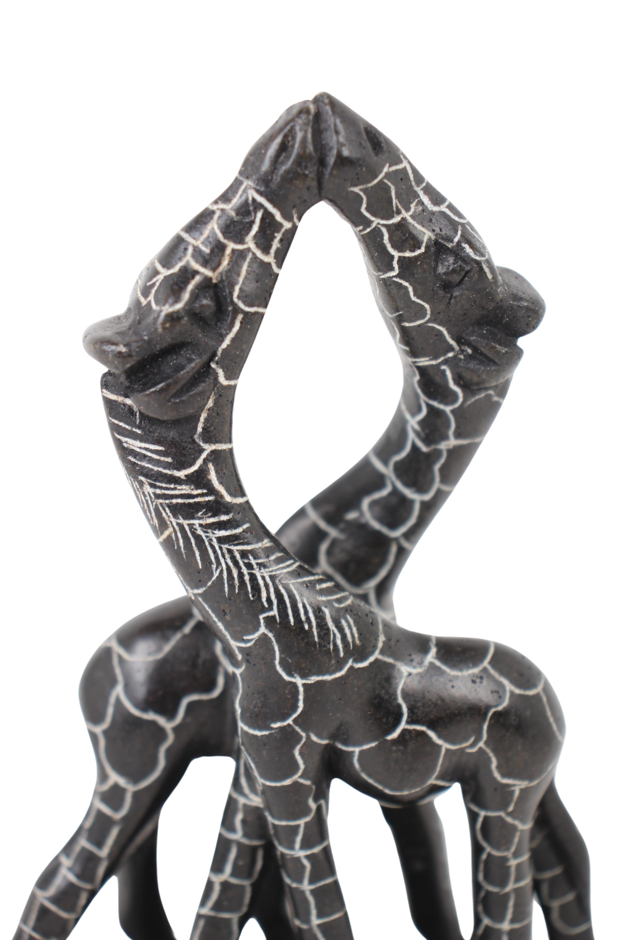 Shona Tribe Serpentine Stone Kissing Giraffes ~5.9" Tall (New 2024)