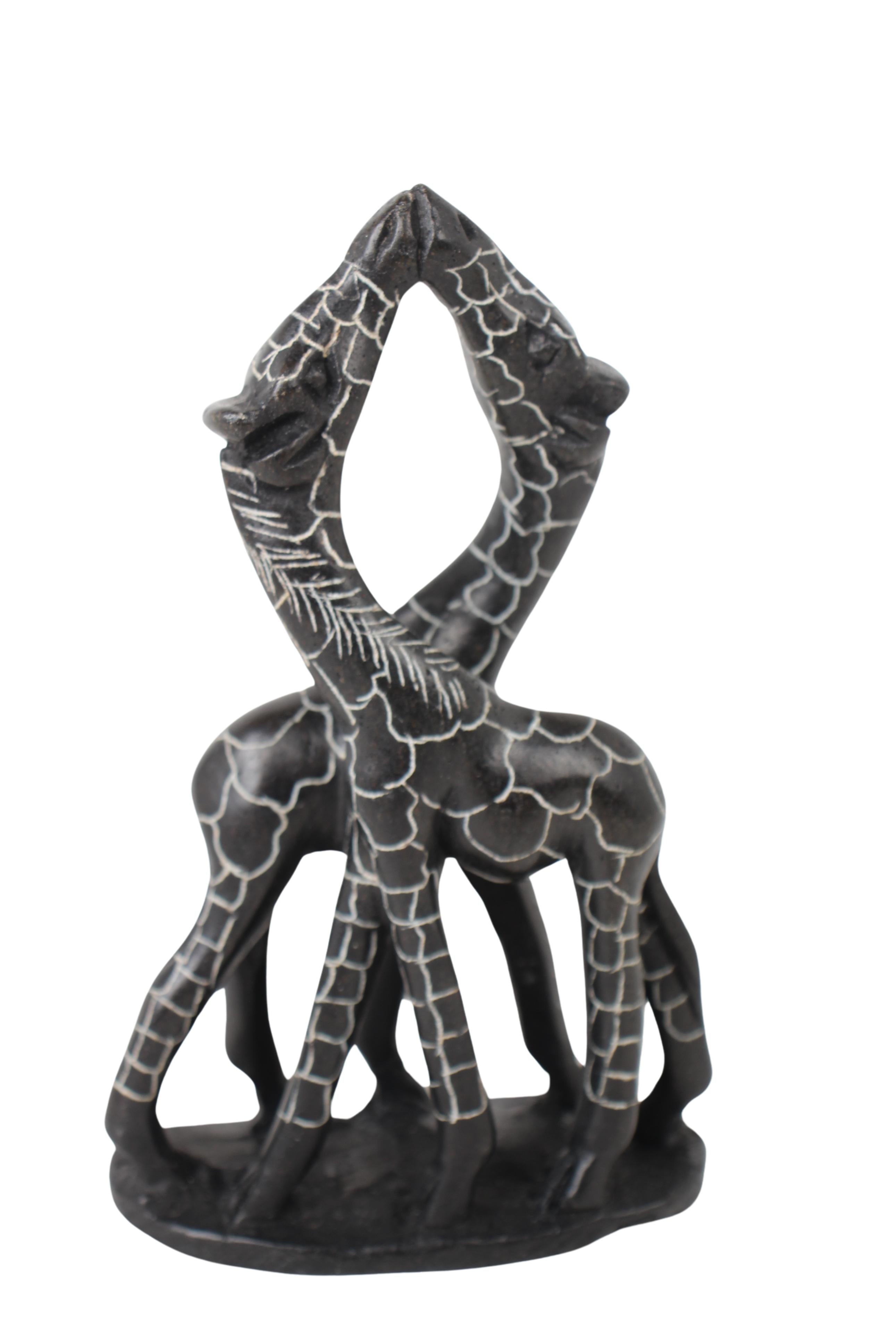 Shona Tribe Serpentine Stone Kissing Giraffes ~5.9" Tall (New 2024) - Shona Stone